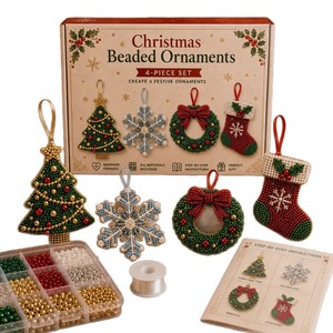 4Pcs Christmas Beaded Ornament <b>DIY</b> <b>Kit</b> All In One Beading Supplies Craft Set Family Holiday Hobby Gift For Kids Adults - Product Image 3