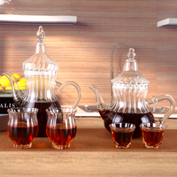 Théière en verre arabe turc marocain nervuré 1000ml grand chauffe-eau glacé floraison feuilles mobiles théière fabricant bouilloire ensemble avec tasses