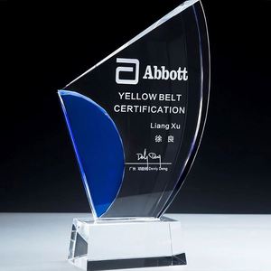 Promotion d'usine : Trophées et récompenses en verre personnalisés, design bicolore bleu et rouge, en cristal vierge, vente en gros - Product Image 1