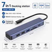 Hub USB C 7 en 1, Adaptador HDMI 4K*60Hz con Lector de Tarjetas SD/TF, Puerto USB 3.0 y PD de 100W, Base de Conexión de Aluminio para Laptop