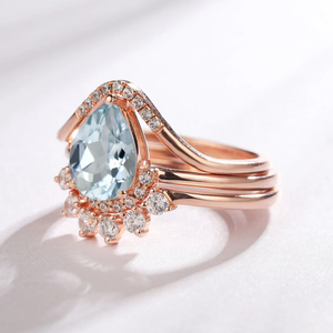 Bridal Jewelry <b>Women</b> Pear Cut Natural Aquamarine 925 Sterling Silver <b>Women</b> <b>Ring</b> <b>Sets</b> - Product Image 4