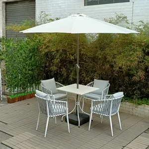 户外花园家具高品质4座花园家具沙发套装涤纶编织绳藤椅带伞