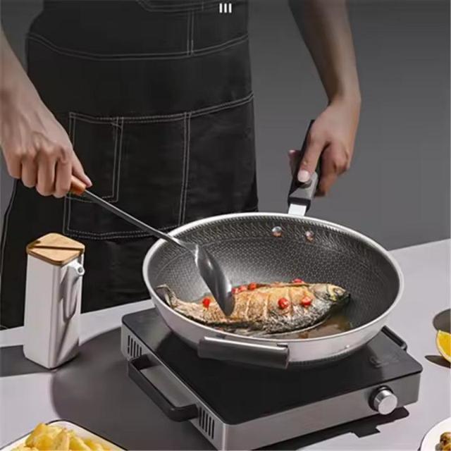 Lennon Genuine Eco-Friendly 304 Stainless Steel Non-Stick Wok Silver Tempered Glass Lid Universal Induction Cooker Compatible