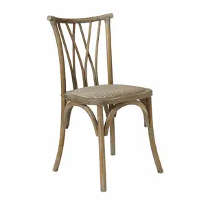 Wholesale Stackable Rattan Cross Back Chairs Oak White Resin Wood for Dining Kitchen Living Room Farm Wedding Cafe Leisure Use