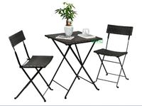 Ensemble bistrot minimaliste en acier et bois d'acacia Pollyrattan - Table et chaises pliantes pour balcon et jardin