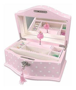 Boîte à bijoux musicale en bois rose de luxe avec serrure pour femmes et filles, boîte à musique avec ballerine noire dansante - Product Image 5