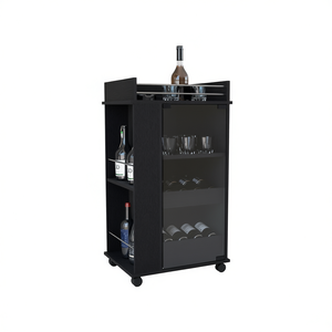 Carrito de Bar Depot E-SHOP con Puerta de Vidrio Negro, 2 Estantes Laterales, Diseño Moderno para Servir Bebidas - Product Image 1