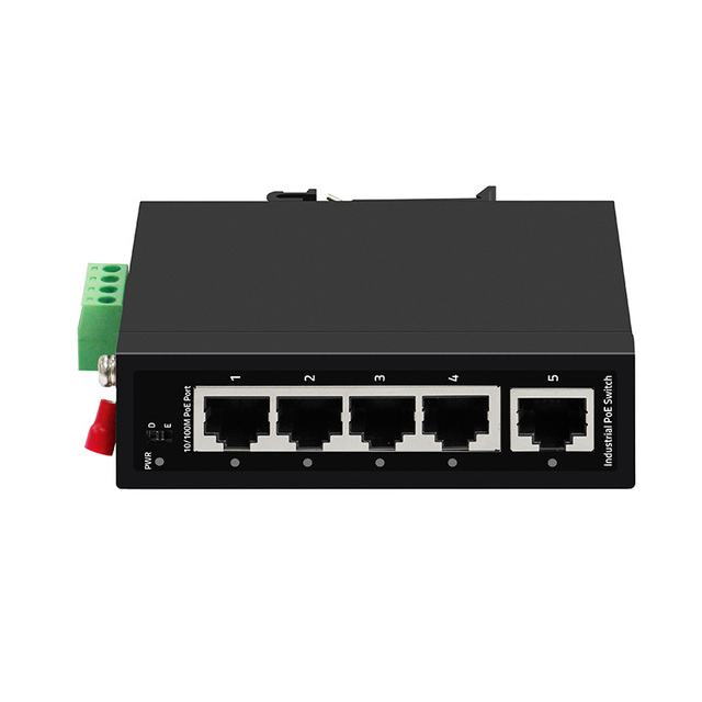 8-Port 100Mbps Industrial PoE Switch 4 PoE Ports 1 Uplink Port IEEE802.3af 30W DC 48-55V -40~75C Operating Temp DIN Rail Mount