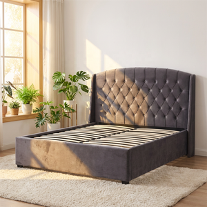 <span class=keywords><strong>Letto</strong></span> Matrimoniale Moderno Imbottito in Tessuto Morbido con Testiera a Ala e Struttura in Legno per <span class=keywords><strong>Camere</strong></span> <span class=keywords><strong>da</strong></span> <span class=keywords><strong>Letto</strong></span> Contemporanee - Product Image 1