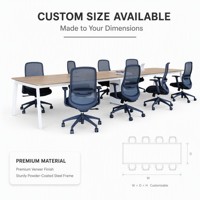Table de conférence modulaire en stratifié chêne clair avec pieds en métal blanc et base en panneau pour bureau, salle de réunion moderne