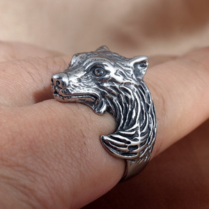 Wolf Animal <b>Ring</b> <b>Silver</b> Men's Punk Jewelry Gift Geometric Design 213044 - Product Image 2