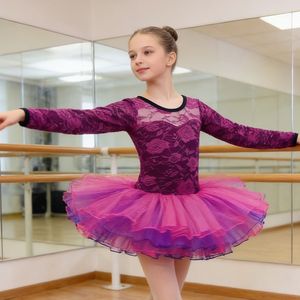Vestido de Ballet con Encaje Rosa y Morado para Niñas, Traje de Danza para Actuaciones, Ropa de Baile para Niñas - Product Image 3