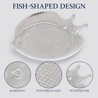 Assiette de service en verre transparent en forme de poisson, texturée, pour fruits de mer, sushis, fruits et desserts, idéale pour hôtels et restaurants - Vente en gros usine