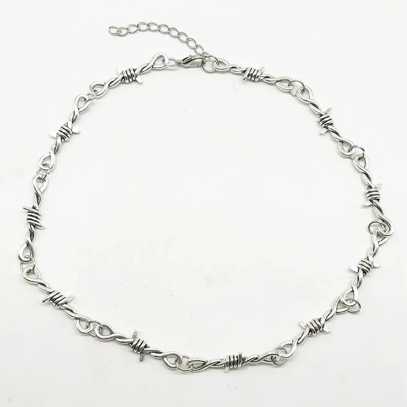 Hiphop Gothic Small Wire Bramble Necklace Barbed Wire Little Thorns Chain Choker Necklace Throns Barbed Wire Necklace for Women