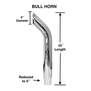 ขายร้อน 6 นิ้ว-5 นิ้ว Bull Horn Chrome ท่อไอเสีย, 48 "ความยาวสําหรับรถบรรทุกหนัก
