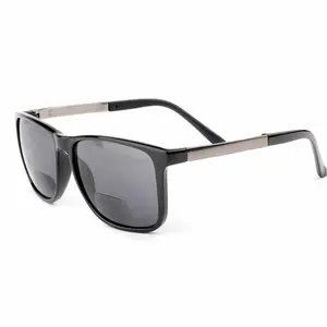 Black tr90 square plastic bifocal reading sun glasses without nosepads