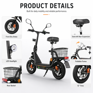 Trottinette Électrique Adulte Pliable 48V 500W avec Siège et Panier Arrière, Livraison Rapide depuis l'Entrepôt UE, Certifiée CE EEC, M5Pro Puissante 48V 500W Moto - Product Image 2
