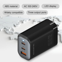 Pengisi Daya USB C 65W 3-Port PD QC3.0 Adaptor Dinding dengan Layar LED Pengisian Cepat untuk iPhone 16 Samsung