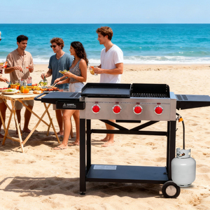 Barbecue <span class=keywords><strong>à</strong></span> gaz portable en acier inoxydable moderne haute puissance au <span class=keywords><strong>propane</strong></span>, avec double bac <span class=keywords><strong>à</strong></span> graisse, pour <span class=keywords><strong>intérieur</strong></span> et extérieur, idéal pour la famille - Product Image 5