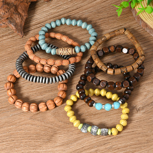 Handmade 8-Mảnh Phong Cách Retro Bằng Gỗ Bead Vòng Đeo Tay Cho Nam Giới Đơn Giản Giản Dị Nhiều Hai Lớp Đàn Hồi Chuỗi Hạt Bangle - Product Image 3
