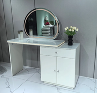 Coiffeuse de chambre moderne et minimaliste style crème avec miroir éclairé, panneau MDF haut de gamme, armoire de rangement intégrée personnalisable