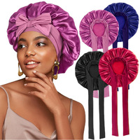Nouveau Grand Bonnet de Nuit Ajustable en Soie et Satin avec Bandeau Élastique pour Cheveux Bouclés et Bande de Tête