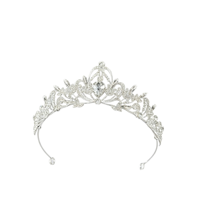 Serre-tête ajustable en alliage d'argent avec strass, éléments plumeux et accent floral perlé, accessoire de cheveux de princesse pour filles, idéal pour les fêtes - Product Image 1
