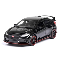 Jianyuan Modèle de voiture en alliage métallique authentique 1:32 Civic Type R avec fonction sonore et lumineuse, fonction de recul, jouet pour garçons, emballage en boîte vitrée