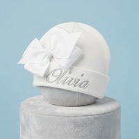 Gorro de Bebé de Algodón Blanco con Lazo, Suave, Transpirable y Amigable con la Piel, Tejido, para Recién Nacidos, Protege la Fontanela, Venta al por Mayor de Fábrica/OEM
