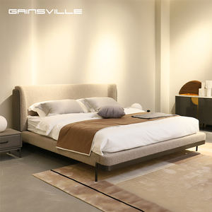 Letto imbottito personalizzato di fascia alta, unica <span class=keywords><strong>testiera</strong></span> geometrica in pelle e lino - Product Image 1