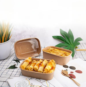 Tazón Rectangular Desechable de Papel Kraft de Grado Alimenticio con Tapa de Plástico para Ensaladas, Sushi y Sándwiches - Resistente al Agua y a la Grasa - Product Image 2