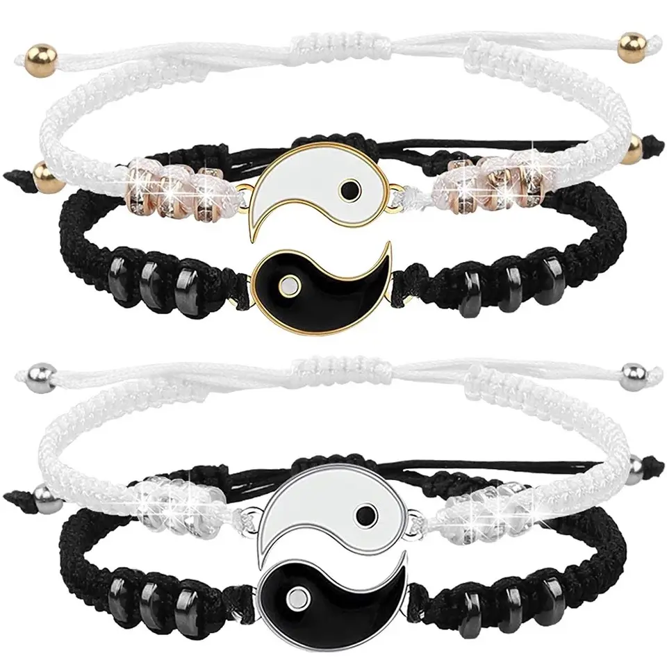 Factory Direct Yin Yang Tai Chi Friendship Bracelet Woven Handmade Adjustable Charm Couple Tai Chi Rope Bracelet for Lover Gift
