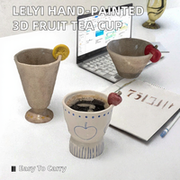 Tasse à main Lelyi créative en céramique brute peinte à la main, motif pomme et banane 3D, design rétro, cadeau d'affaires, compatible micro-ondes et lave-vaisselle