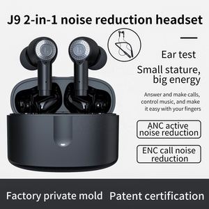 J9 Anc ENC tws earbud <span class=keywords><strong>2in1</strong></span>, headset gantung leher olahraga nirkabel warna biru tooh