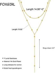 <span class=keywords><strong>Foxgirl</strong></span> Collier Lariat plaqué or 14 carats pour femme Pendentif délicat en forme de Y Chaîne perlée CZ Colliers à couches à la mode pour anniversaire - Product Image 5