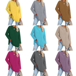 T-shirt femme à manches longues, col rond, logo personnalisé, 65% coton, 35% polyester, taille oversize - Product Image 2