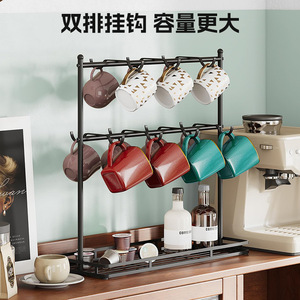 ชั้นวางแก้วกาแฟเหล็กแบบสองแถว 3 ชั้น พร้อมตะขอแขวนสำหรับใช้ในครัวหรือบนโต๊ะ - Product Image 4