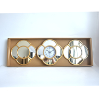 Ensemble de miroirs muraux modernes en or avec fleurs, 3 pièces, avec horloge décorative pour salon, chambre à coucher, vente en gros
