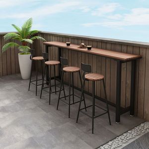 Conjunto de mesa alta para exteriores con tablero de madera y estructura metálica para barra y patio - Product Image 4