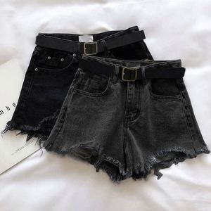 Pantalones cortos de mezclilla de verano para mujer, de cintura alta, corte en A, con borde sin rematar, efecto adelgazante, de pierna ancha que cubre la figura - Product Image 3