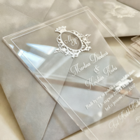 Enveloppes en velours de luxe personnalisées, cartes en acrylique gravées au laser transparentes, invitations de mariage, coffret cadeau pour la Saint-Valentin