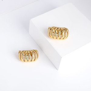 Boucles d'oreilles rondes à rayures creuses, boucles d'oreilles statement, plaquées or, pour oreilles non percées, bijoux, boucle d'oreille <span class=keywords><strong>femme</strong></span> - Product Image 5