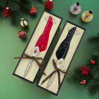 Stylo plume vintage européen à pointe en verre, orné de paillettes dorées, coffret cadeau britannique pour étudiants, cadeau d'anniversaire