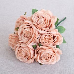 <span class=keywords><strong>Bouquet</strong></span> de fleurs artificielles en soie de haute qualité 7 têtes, rose avec tiges, pour la décoration de la maison et des mariages - Product Image 3