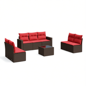 Set Divano da Esterno in Polyrattan Marrone con Cuscini, 8 Posti, Stile Moderno Contemporaneo - Product Image 1