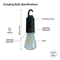 Lampu Camping LED Solar Vintage 2W Efisien, Pengisian Cepat Tipe-C, 800mAh, Tahan Air IP44, Lentera Retro untuk Suasana Luar Ruangan