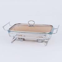 QY 1.5L 2L 3L Réchaud de buffet rectangulaire en verre avec cadre en acier inoxydable doré pour la restauration hôtelière