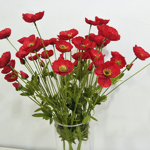 Queyiyi Flowers Bouquet de coquelicots artificiels 65 cm, fleur en soie rouge, décoration de mariage et de maison - Product Image 4
