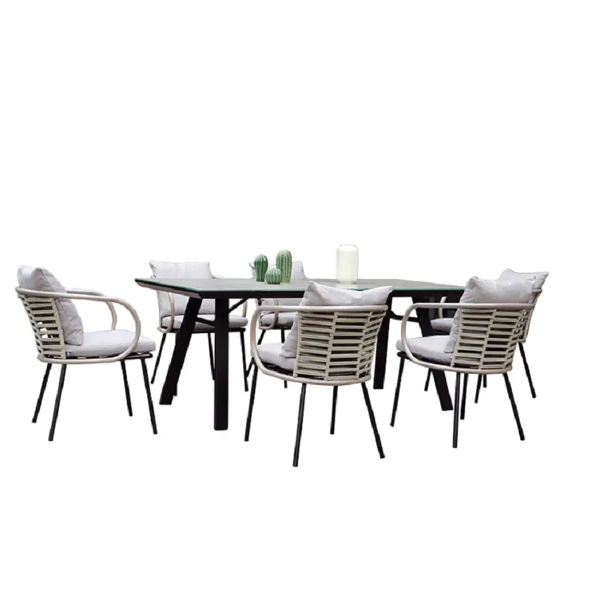 Modern Design Top Seat Steel Wood Hideaway Metal Dining Table and Chairs Set Garden Outdoor Furniture