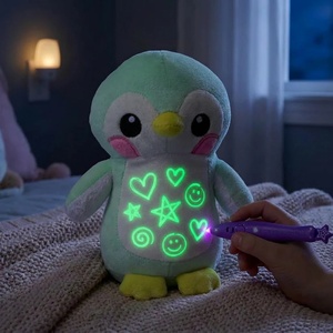 Stylo de dessin DIY lumineux pour <span class=keywords><strong>enfant</strong></span>, figurine en peluche, animal de compagnie, pingouin, mignon, outil de dessin et de surlignage DIY, stylo phosphorescent, vente chaude - Product Image 2